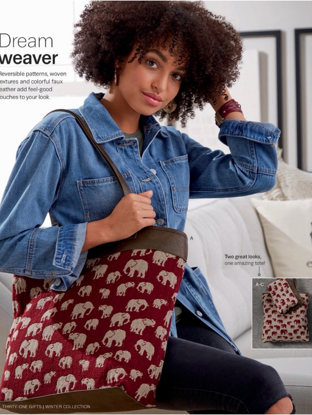 Thirty-One Reversible Tote in the Safari Weave pattern and small pouch